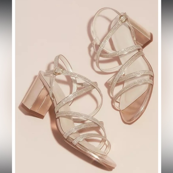 DAVID'S BRIDAL - Metallic Block Heel Sandals with Glitter Straps - Picture 3 of 13